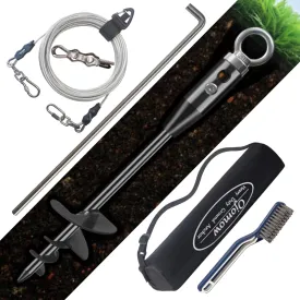18" Heavy Duty Dog Tie Out Stake for Cable & Leash & Chain & Yard & Outside & Beach, Ground Stakes or Anchor for Large Dog Runner & Lead for Yard, Dog Camping Essentials (Stake 15FT Cable)