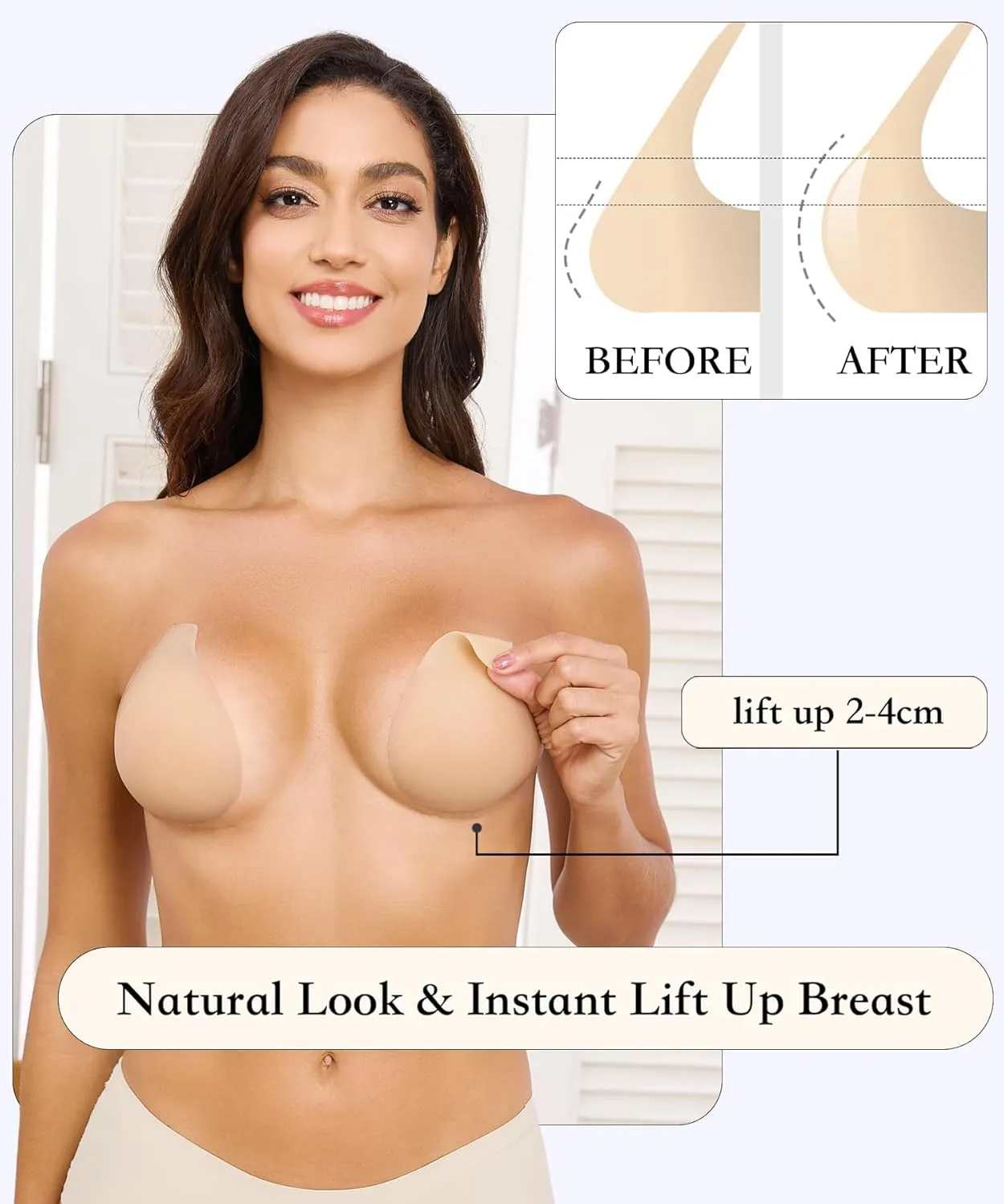 2025 Added Lift Ultra-Thin Seamless Nipple Covers Push up Sticky Adhesive Bras Solid Silicone Pasties for Women