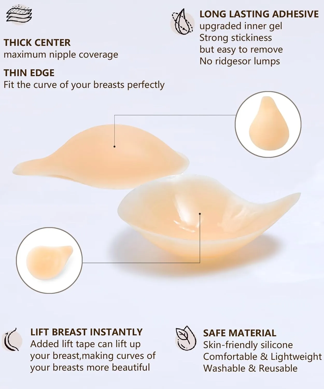 2025 Added Lift Ultra-Thin Seamless Nipple Covers Push up Sticky Adhesive Bras Solid Silicone Pasties for Women