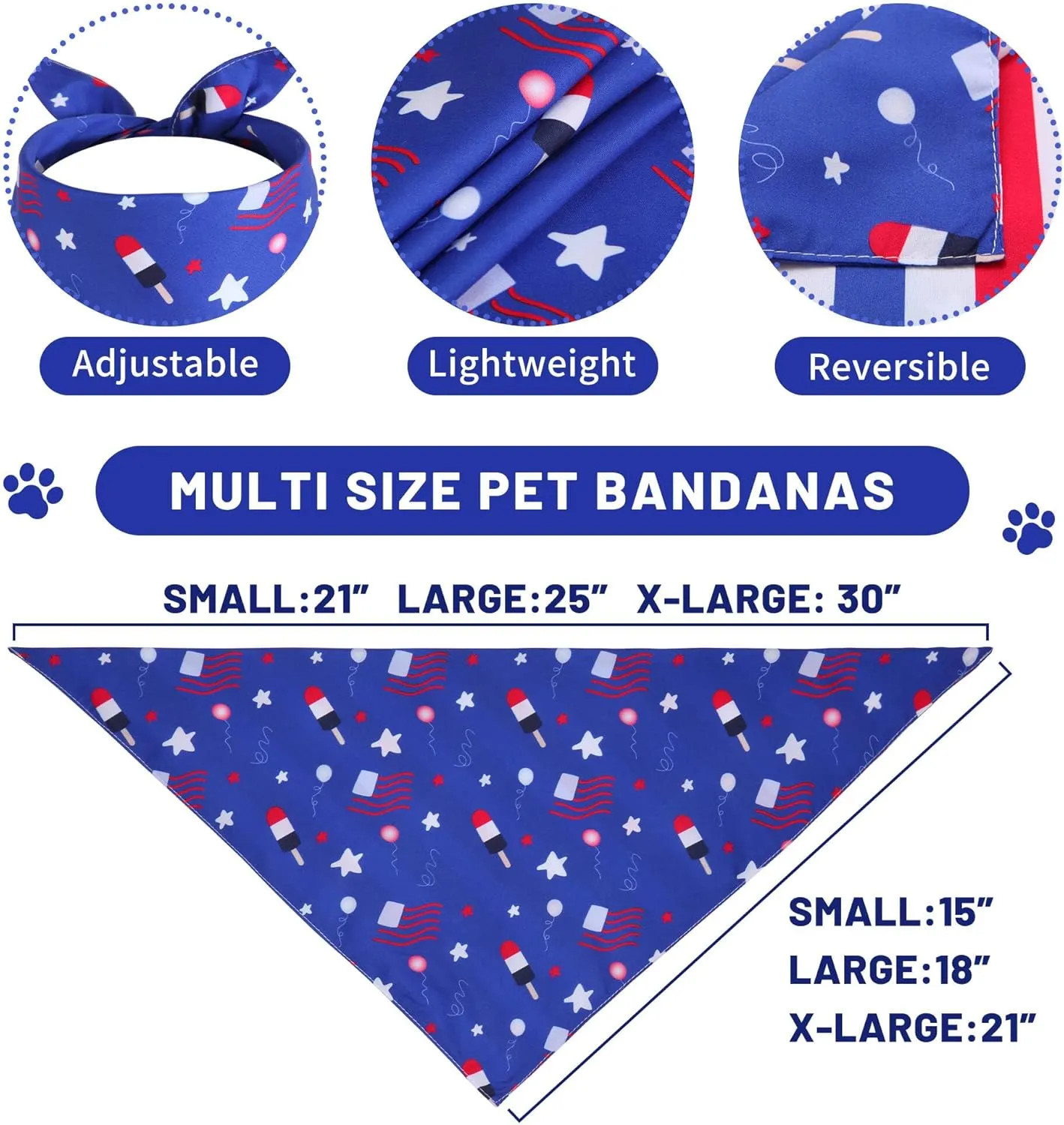 4th of July Dog Bandana XLarge 1PCS, American Flag Pet Patriotic Scarf, Premium Durable Triangle Reversible USA Bandana for Large Dogs
