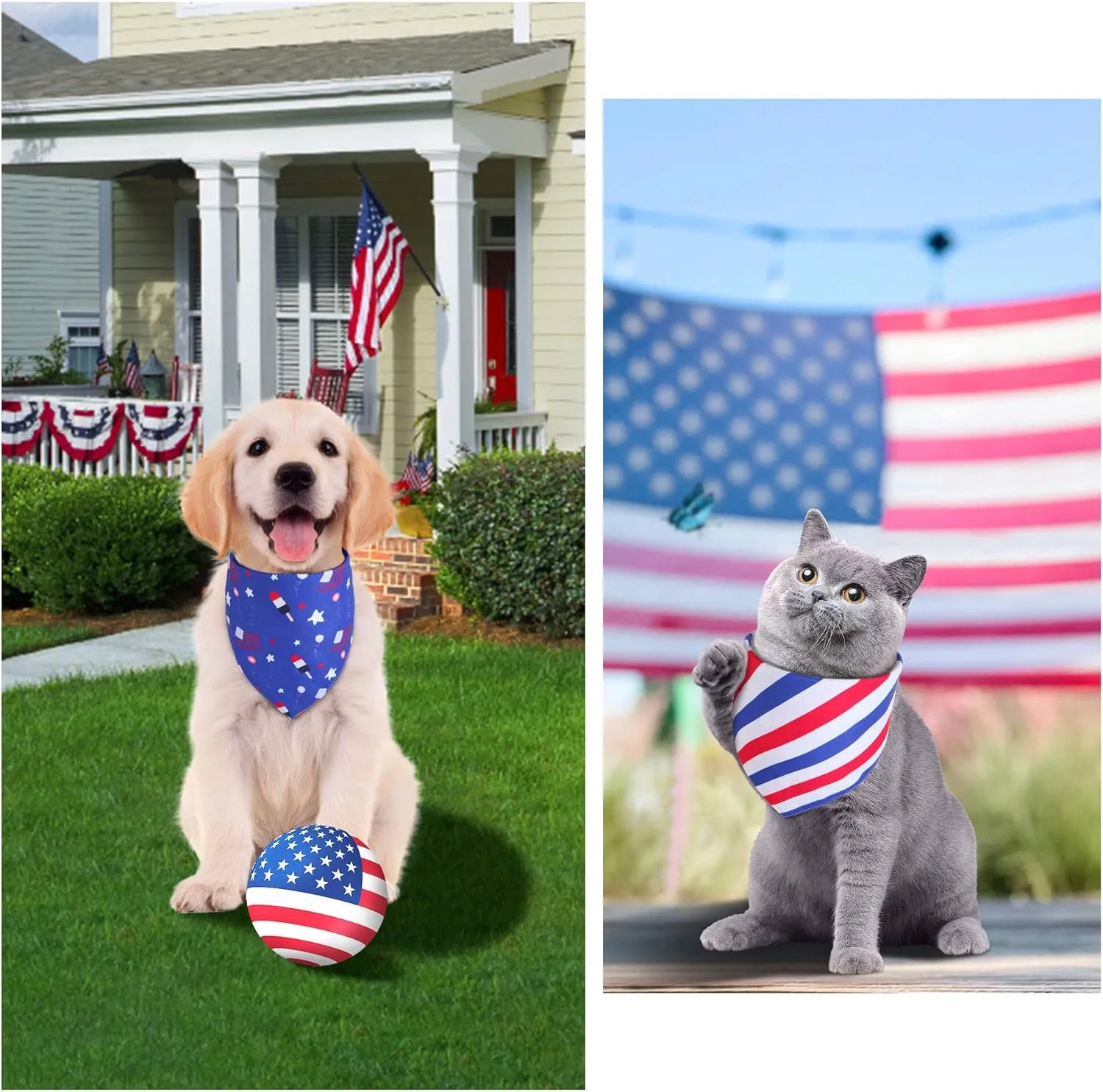 4th of July Dog Bandana XLarge 1PCS, American Flag Pet Patriotic Scarf, Premium Durable Triangle Reversible USA Bandana for Large Dogs