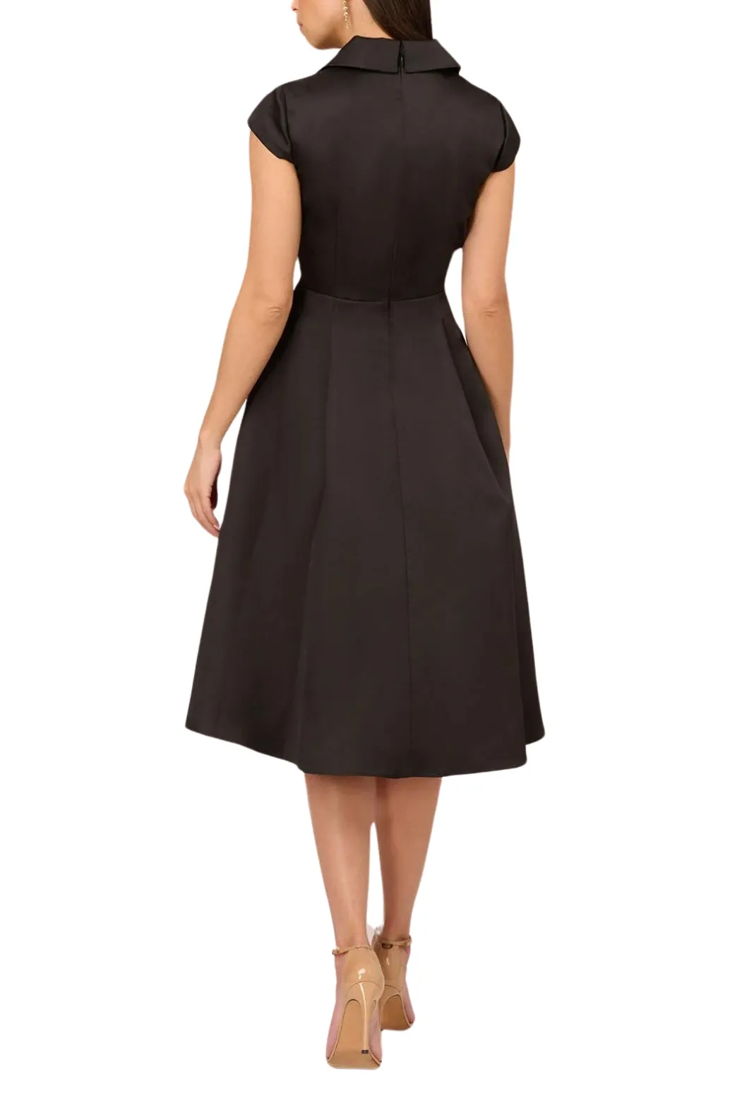 Adrianna Papell Cap Sleeve Midi Box Pleat High-Low Mikado Dress