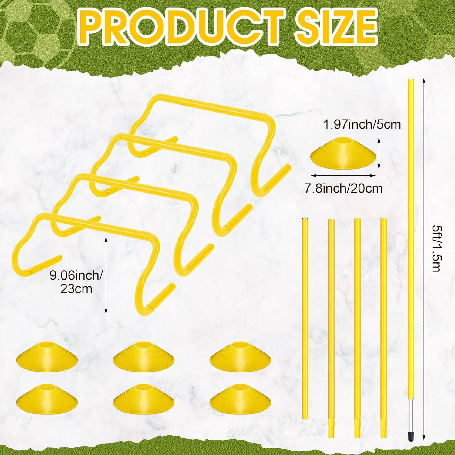 Agility Training Equipment Soccer Speed Training Includes 4 Adjustable Soccer Agility Poles 4 Agility Hurdles 6 Soccer Cones for Youth Adults Athletes Football Soccer Training