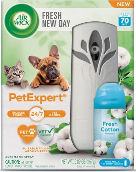 Air Wick Automatic Spray Starter Kit Fresh New Day Pet Fresh Cotton, Air Freshener, Essential Oils