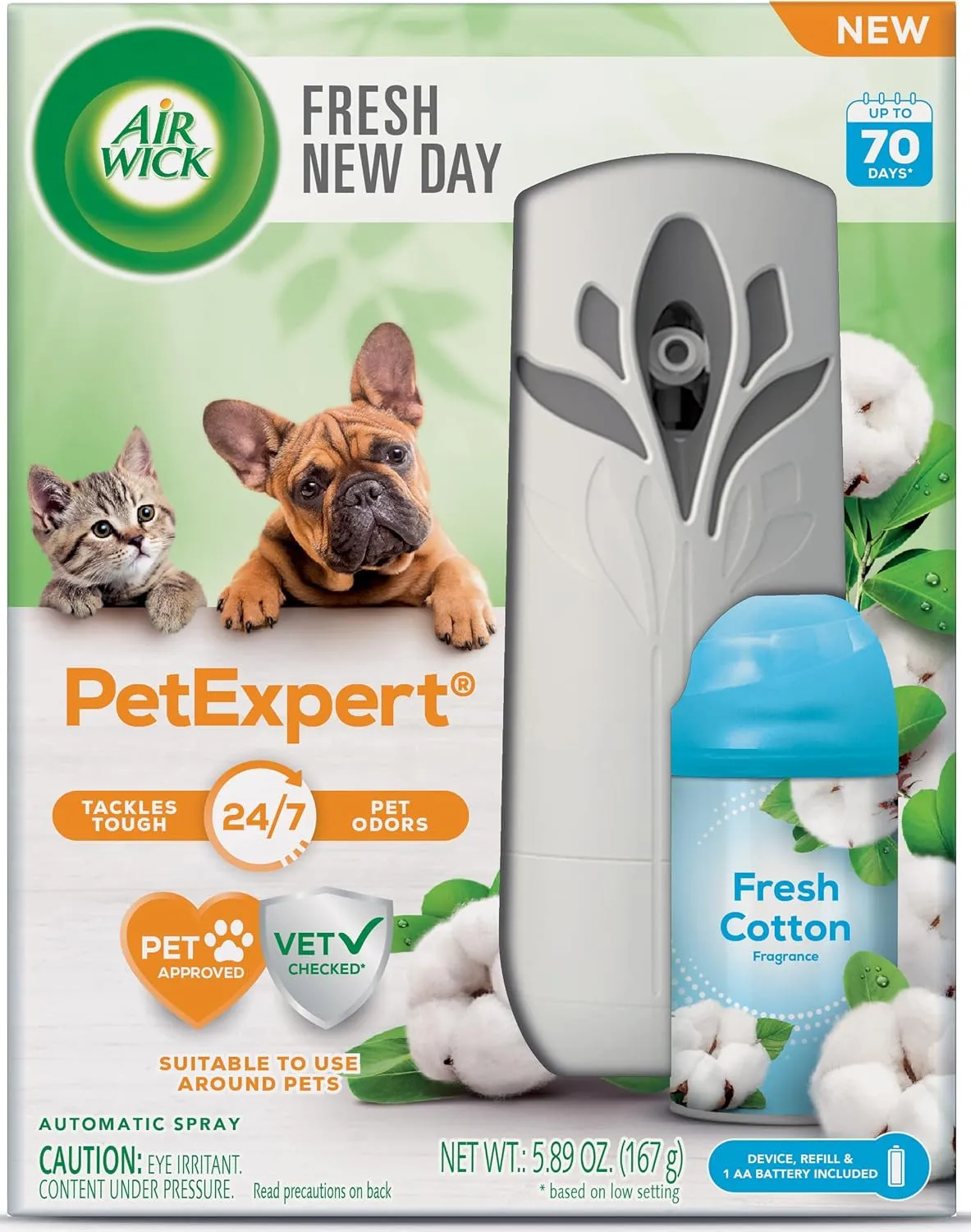 Air Wick Automatic Spray Starter Kit Fresh New Day Pet Fresh Cotton, Air Freshener, Essential Oils
