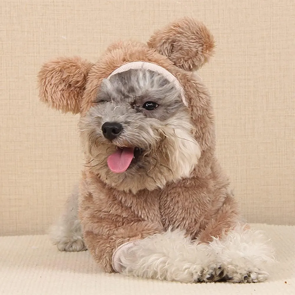 ANIAC Small Dog Winter Coat for Puppy Warm Fleece Hoodies Cute Bear Design Pet PJS Jumpsuit Soft Cold Weather Clothes for Cats Chihuahua Yorkie Poodle Teddy (X-Small, Brown)