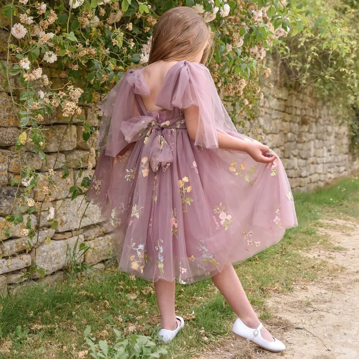 Baby Enchanted Angel Dress - Embroidered Heather