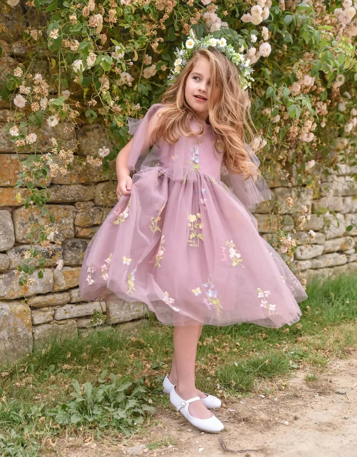 Baby Enchanted Angel Dress - Embroidered Heather