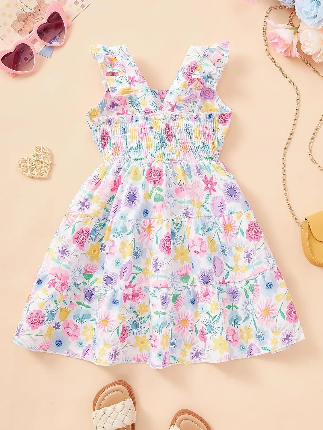 Baby Girls Tiered Dress Flutter Sleeve Twirly Unicorn Sundress Kids Cute Outfits Toddler Summer Dresses 2-8 Years Old