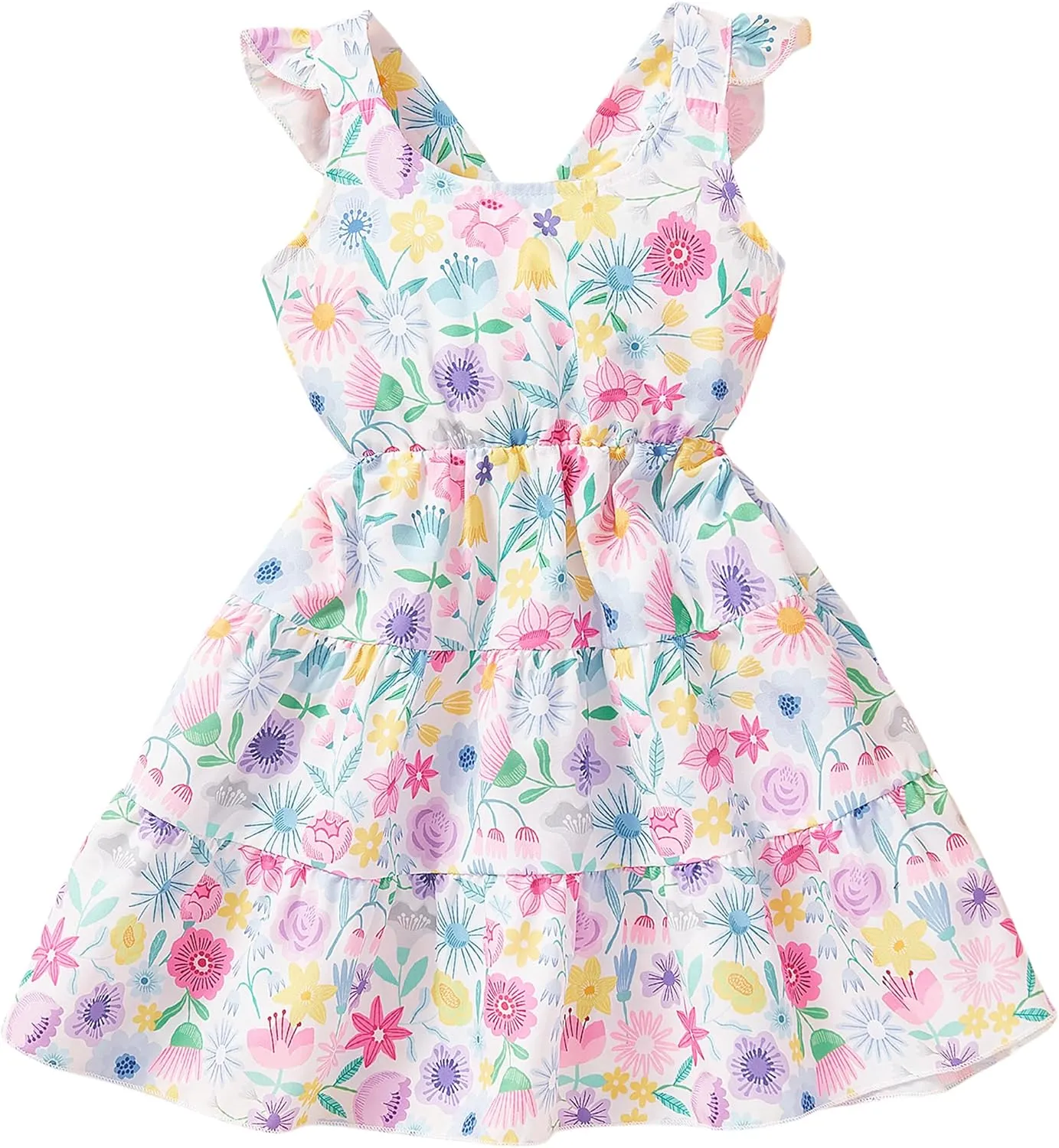 Baby Girls Tiered Dress Flutter Sleeve Twirly Unicorn Sundress Kids Cute Outfits Toddler Summer Dresses 2-8 Years Old