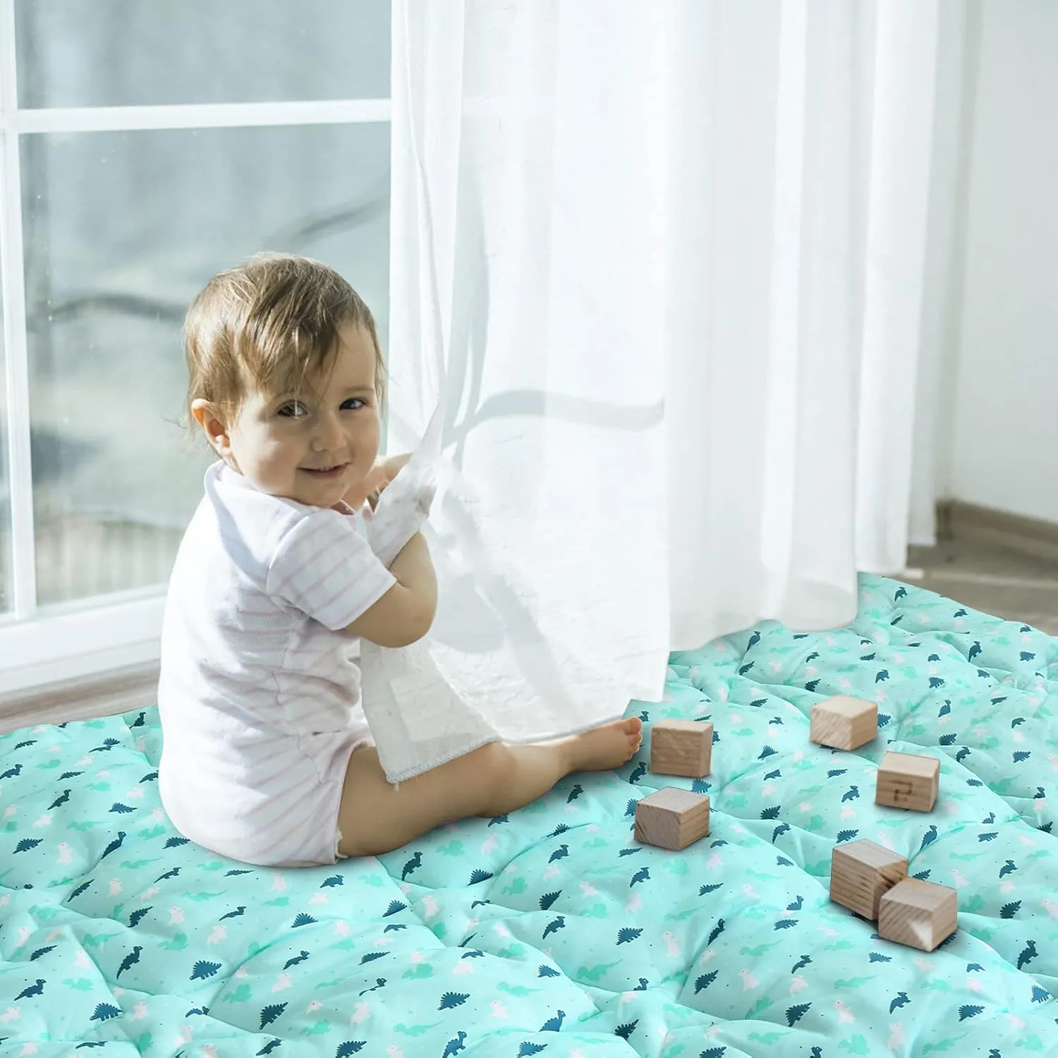 Baby Play Mat for Boys Girls, 50'' x 50'' Baby Play Mat for Playpen, One-Piece Crawling Play Mat for Baby, Non Slip Kids Play Mat, Toddlers, Dinosaur