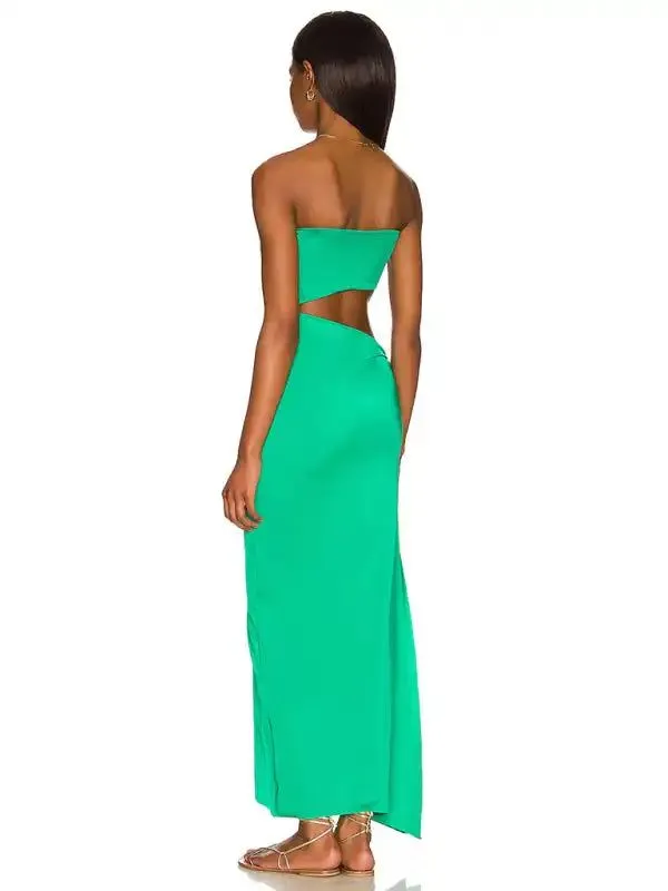 Backless hollow strapless long dress with hip covering