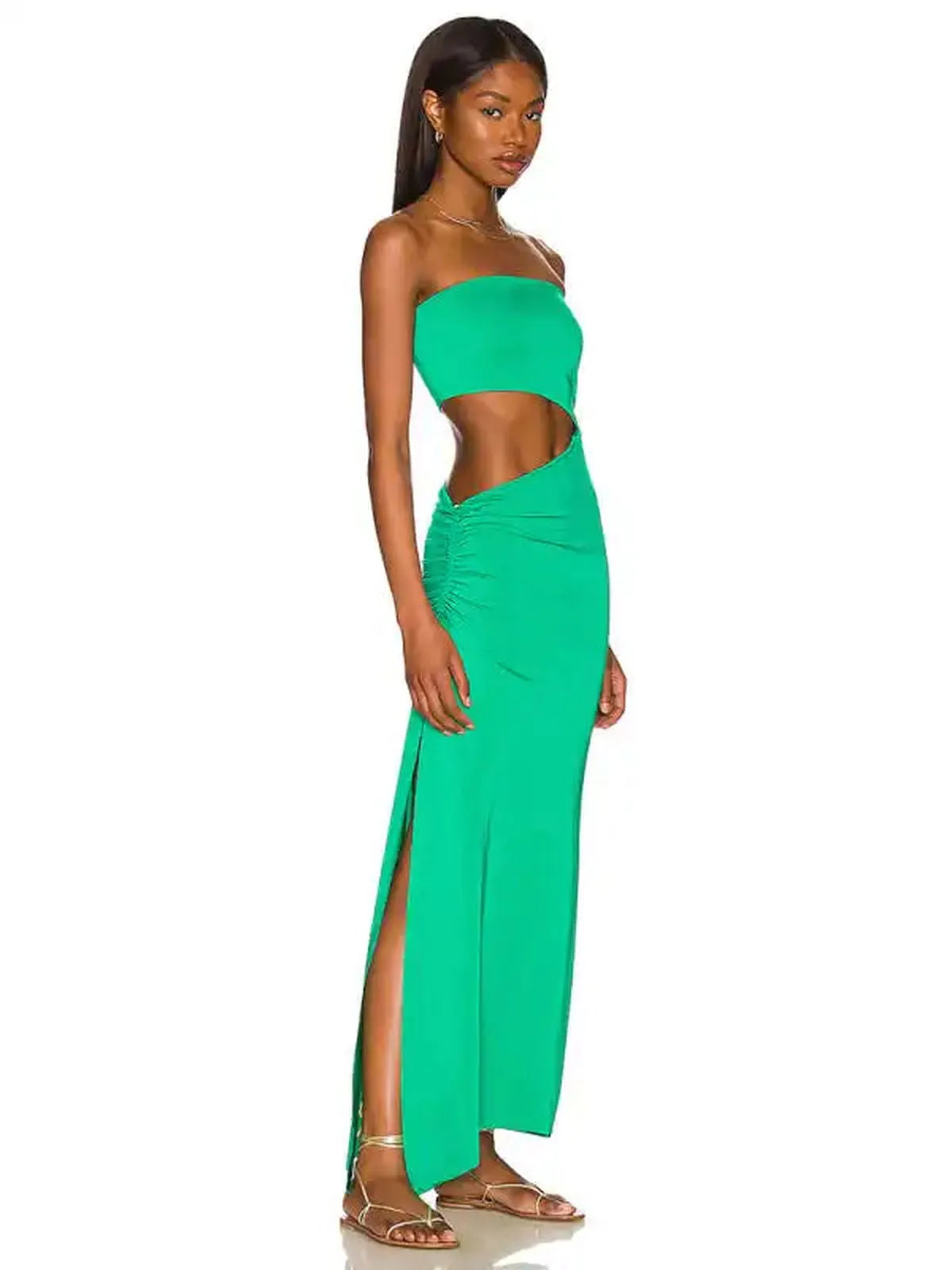 Backless hollow strapless long dress with hip covering