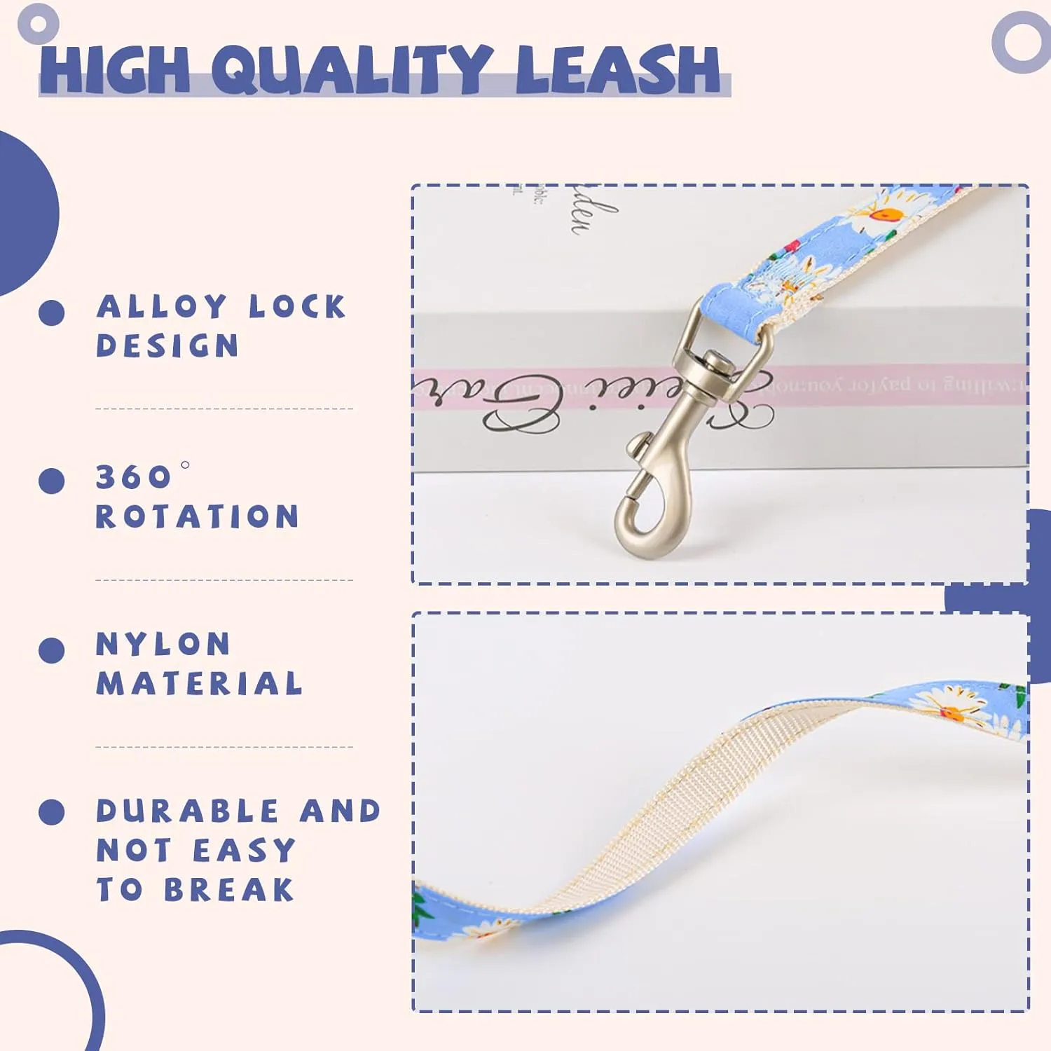 BAEJMJK Dog Dress Bowknot Harness Leash Set for Small Dogs Cats Daisy Floral Girl Dog Dresses Cute Puppy Princess Clothes Pet Doggy Outfits Spring Summer Breathable Dresses(Blue,Large)