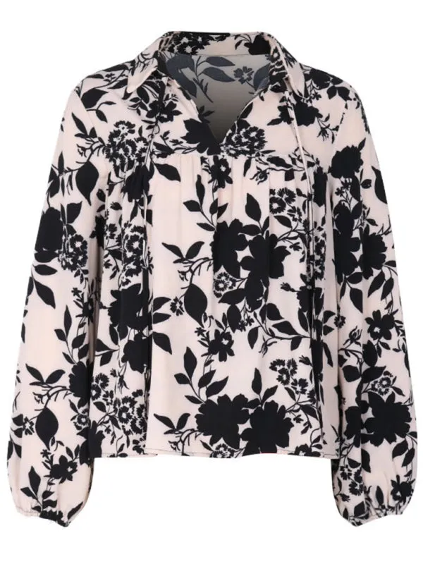 Bethan Women's New V-Neck Lace-Up Printed Shirt
