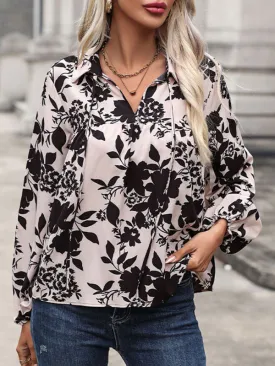 Bethan Women's New V-Neck Lace-Up Printed Shirt