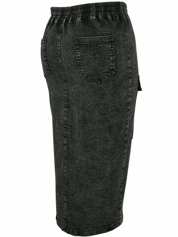 Briya Slit Denim Washed Retro Pencil Skirt Hip-covering Straight Long Skirt