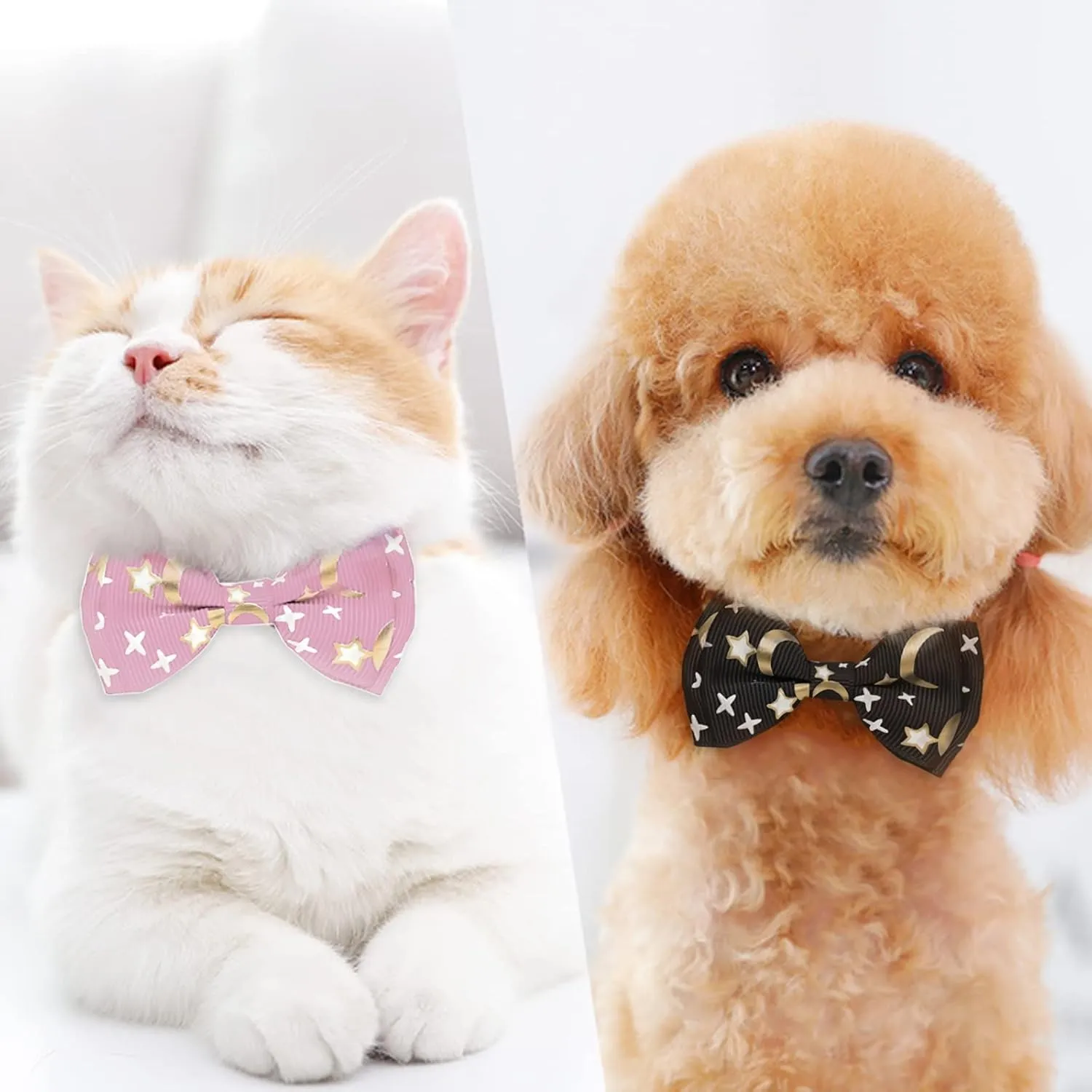CAMAL Personalized Cat Collar with Stainless Steel Pet Id Tag & Cute Bow Tie, Moons & Stars Pattern Breakaway Cat Collar with Bell for Cat Puppy, Adjustable Kitten Collar 7.4"-11.8" (Purple)
