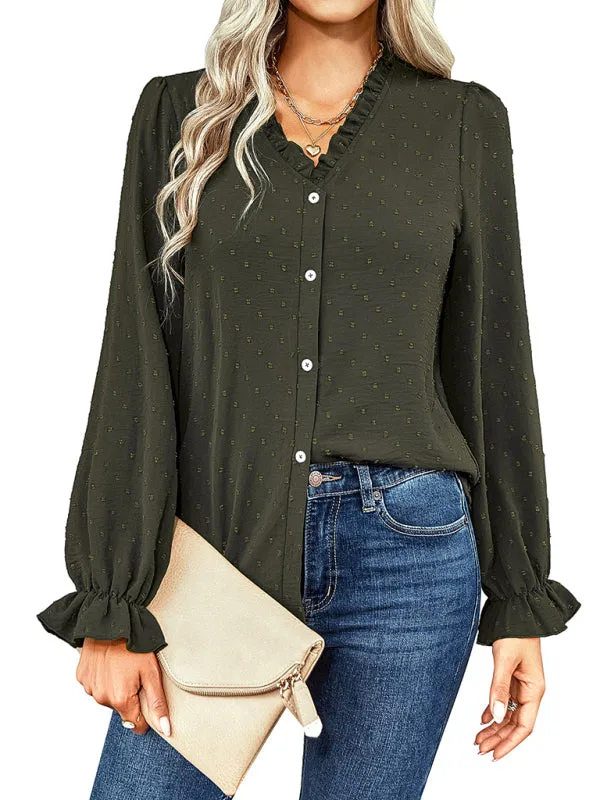 Cambria Women's Fashion V-Neck Versatile Polka Dot Shirt