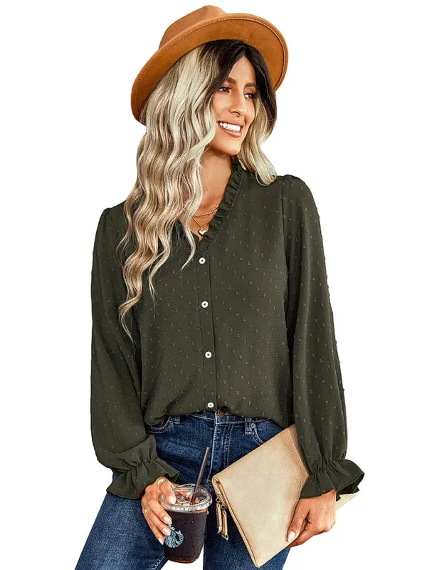 Cambria Women's Fashion V-Neck Versatile Polka Dot Shirt