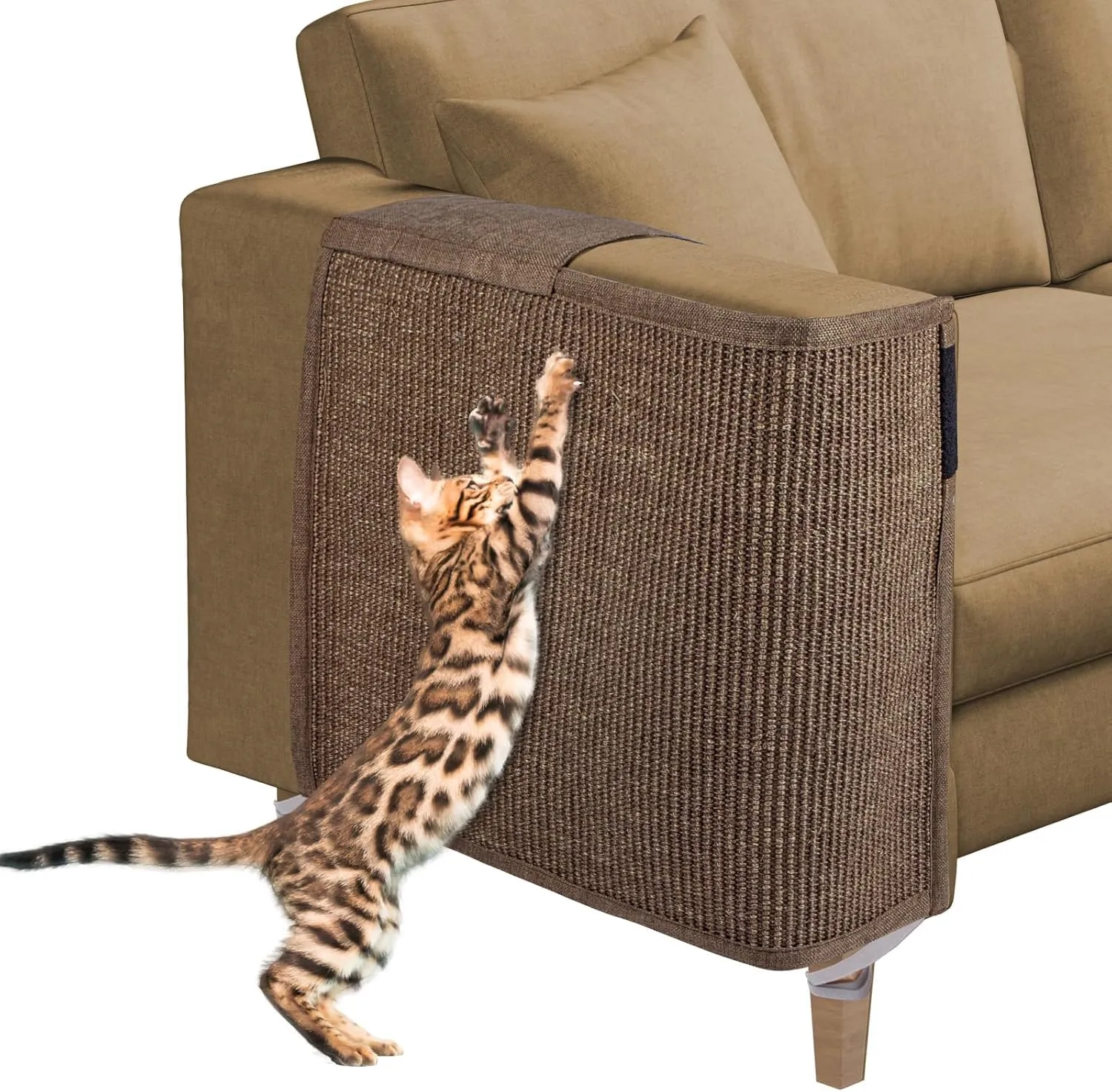 Cat Scratch Sofa Protector, 27.5x19.8 Inch Couch Protector Pad with Natural Sisal, Non-Slip Couch Arm Shield for Cats, Durable Scratch Guard for Sofa Chair and Couch Dual-Side Design(Right Hand)