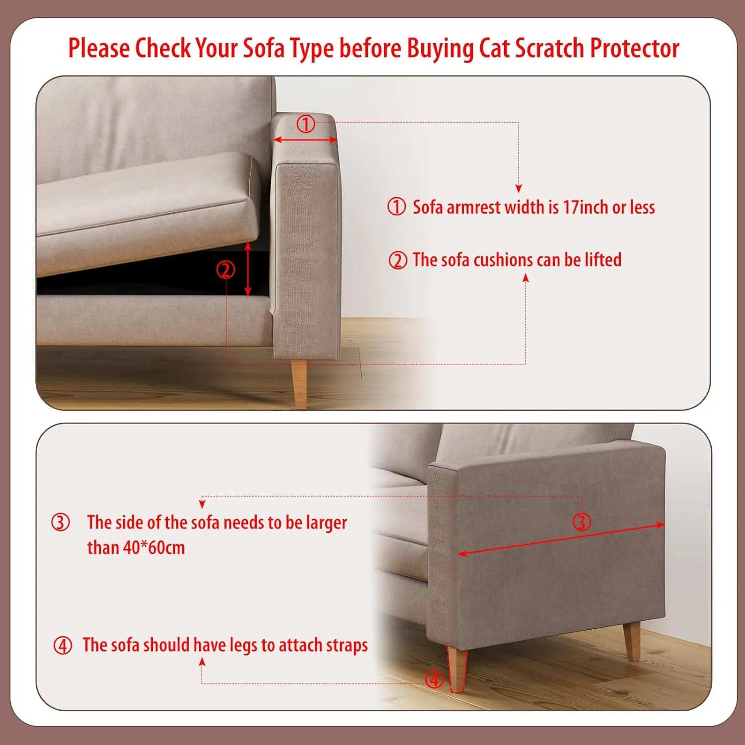 Cat Scratch Sofa Protector, 27.5x19.8 Inch Couch Protector Pad with Natural Sisal, Non-Slip Couch Arm Shield for Cats, Durable Scratch Guard for Sofa Chair and Couch Dual-Side Design(Right Hand)