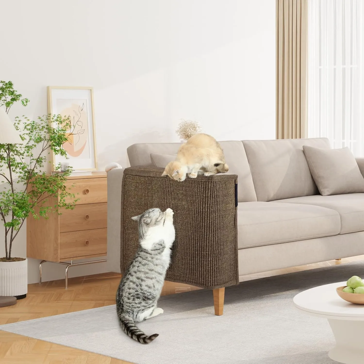 Cat Scratch Sofa Protector, 27.5x19.8 Inch Couch Protector Pad with Natural Sisal, Non-Slip Couch Arm Shield for Cats, Durable Scratch Guard for Sofa Chair and Couch Dual-Side Design(Right Hand)