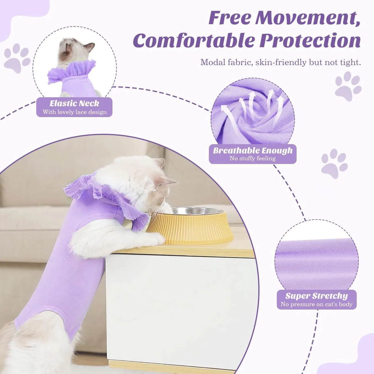 Cat Surgery Recovery Suit for Female Cat, Breathable Surgical Recovery Shirt for Abdominal Wound Skin Diseases After Surgery, Soft Fabric Kitten Onesie, E-Collar Alternative for Cat, Large