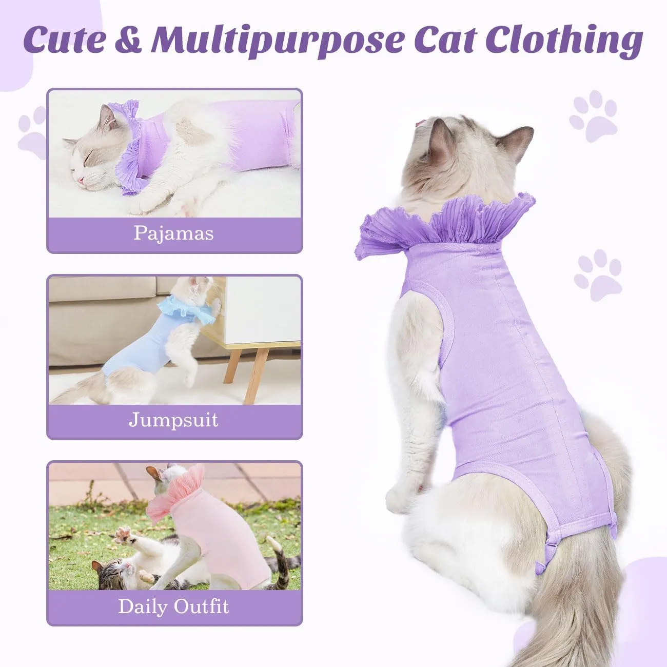 Cat Surgery Recovery Suit for Female Cat, Breathable Surgical Recovery Shirt for Abdominal Wound Skin Diseases After Surgery, Soft Fabric Kitten Onesie, E-Collar Alternative for Cat, Large