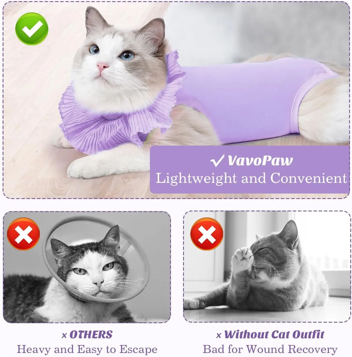 Cat Surgery Recovery Suit for Female Cat, Breathable Surgical Recovery Shirt for Abdominal Wound Skin Diseases After Surgery, Soft Fabric Kitten Onesie, E-Collar Alternative for Cat, Large