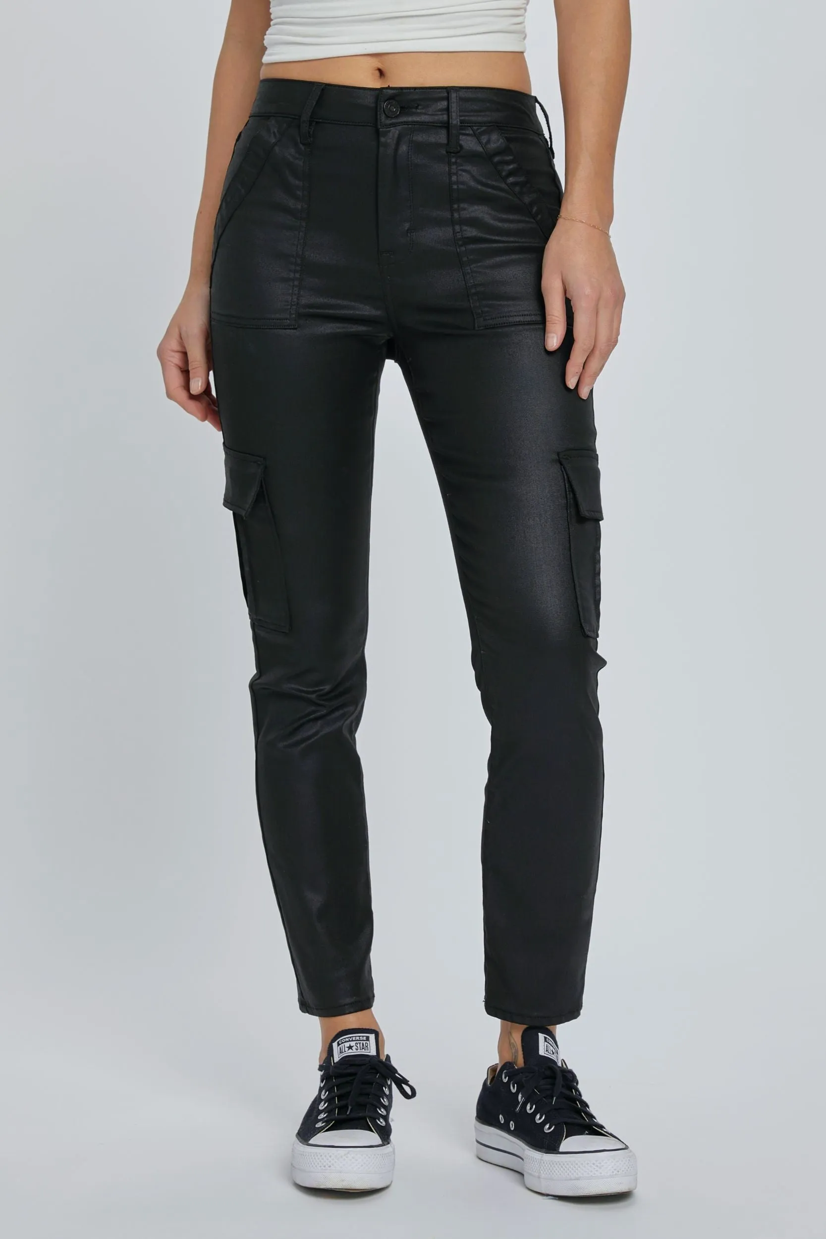 Coated Cargo Black Skinny Jean
