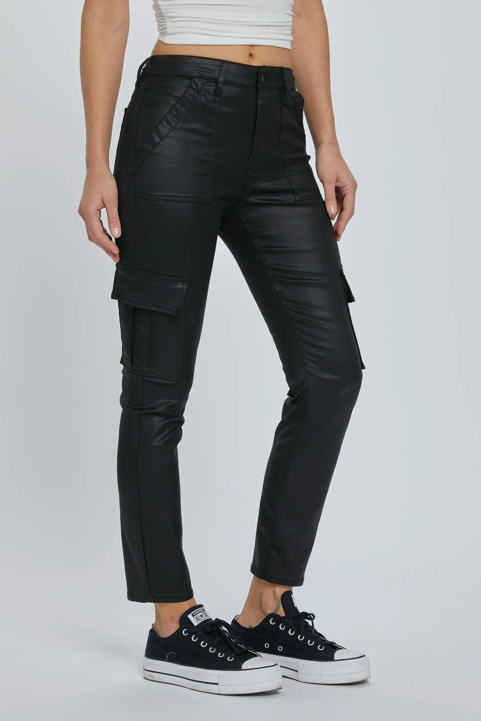 Coated Cargo Black Skinny Jean