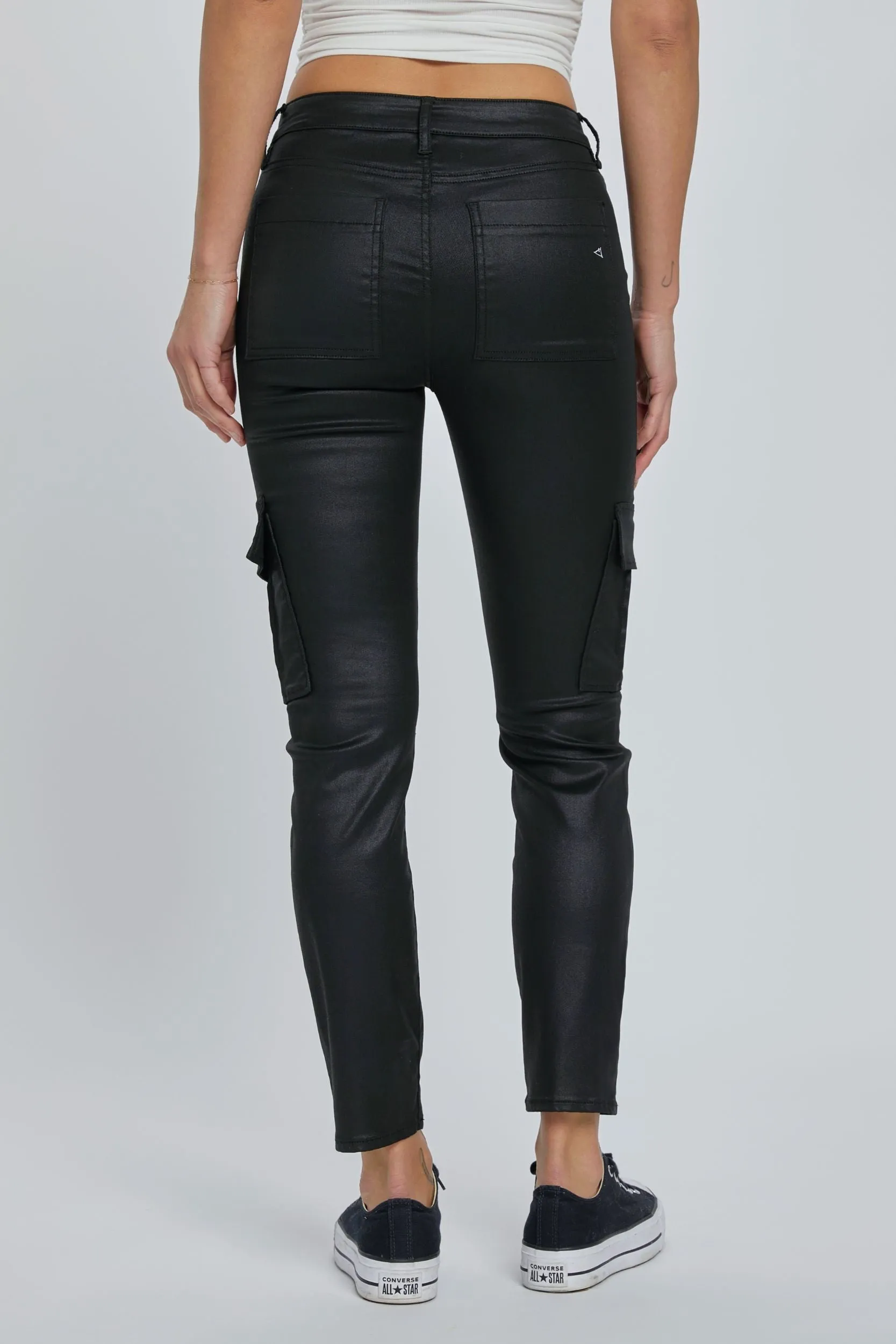 Coated Cargo Black Skinny Jean