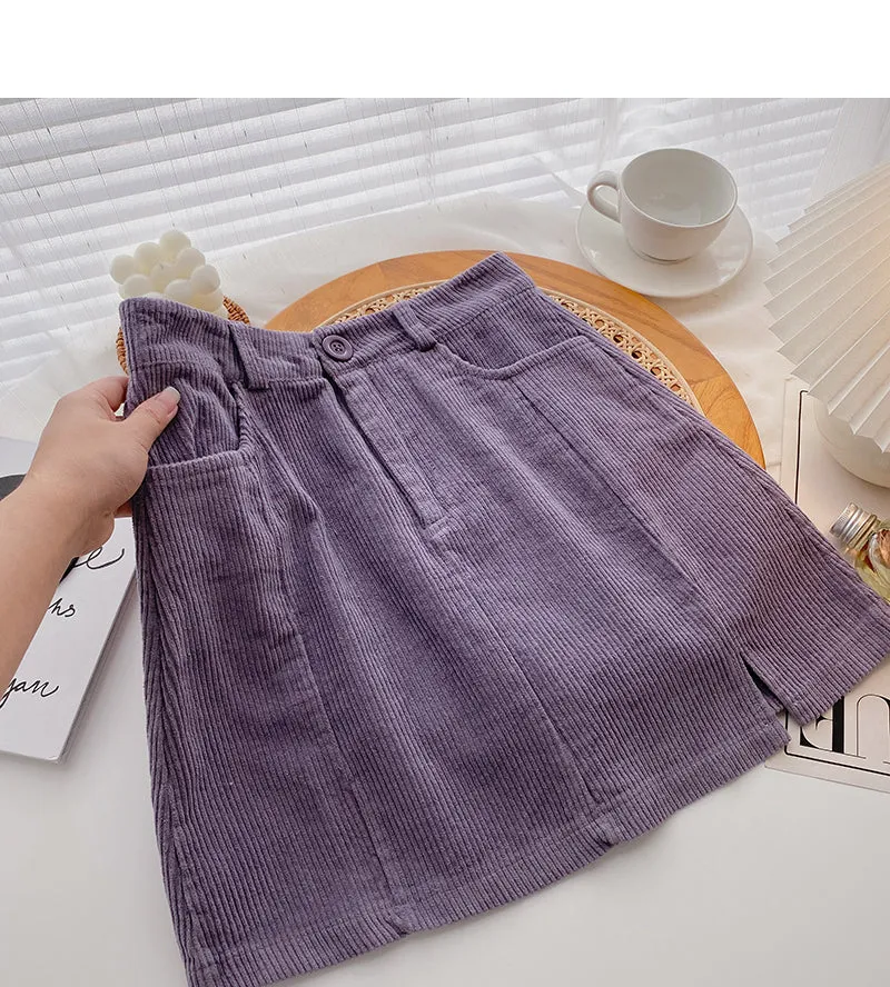 Corduroy High Waist Hip Wrap Skirt  5292
