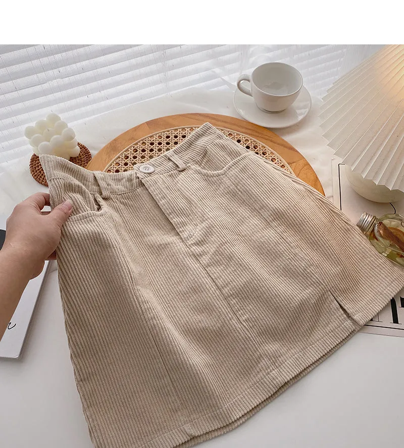 Corduroy High Waist Hip Wrap Skirt  5292