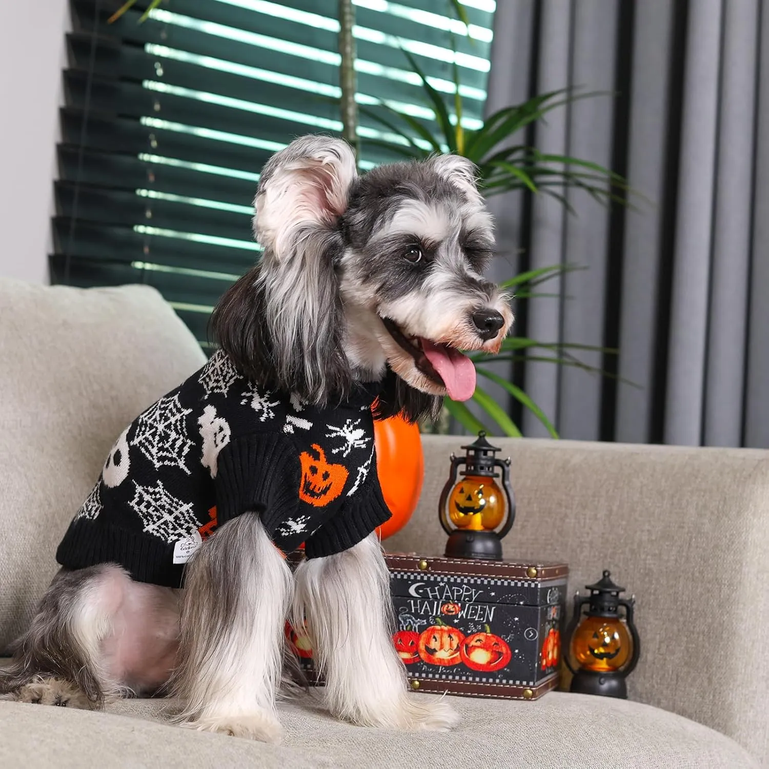 CuteBone Skull Dog Sweater Black Dog Sweater with Leash Hole Puppy Clothes for Medium Dogs Cozy Sweatshirts Puppy Sweater for Chihuahua Yorkie Teacup DS100M