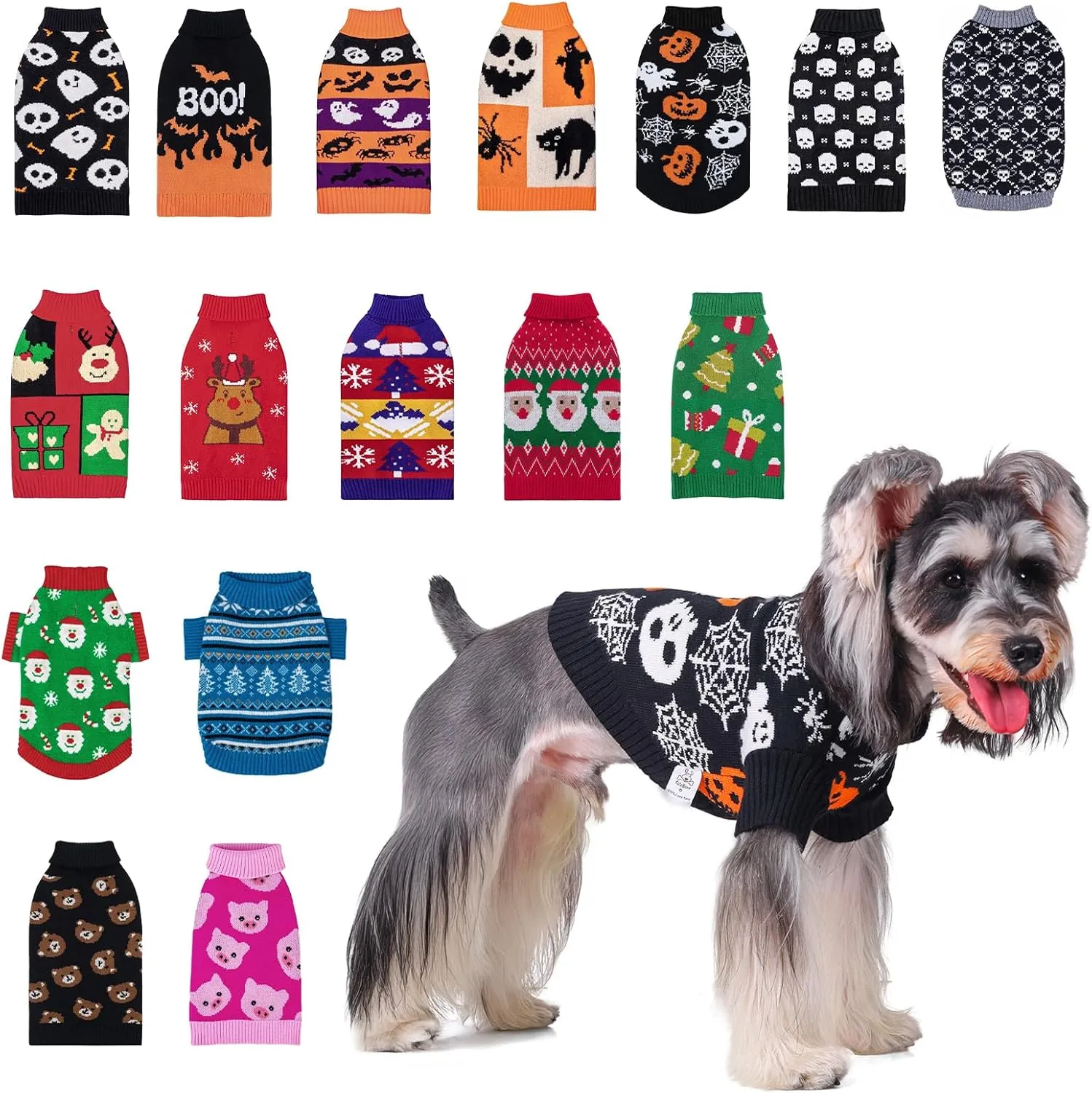 CuteBone Skull Dog Sweater Black Dog Sweater with Leash Hole Puppy Clothes for Medium Dogs Cozy Sweatshirts Puppy Sweater for Chihuahua Yorkie Teacup DS100M