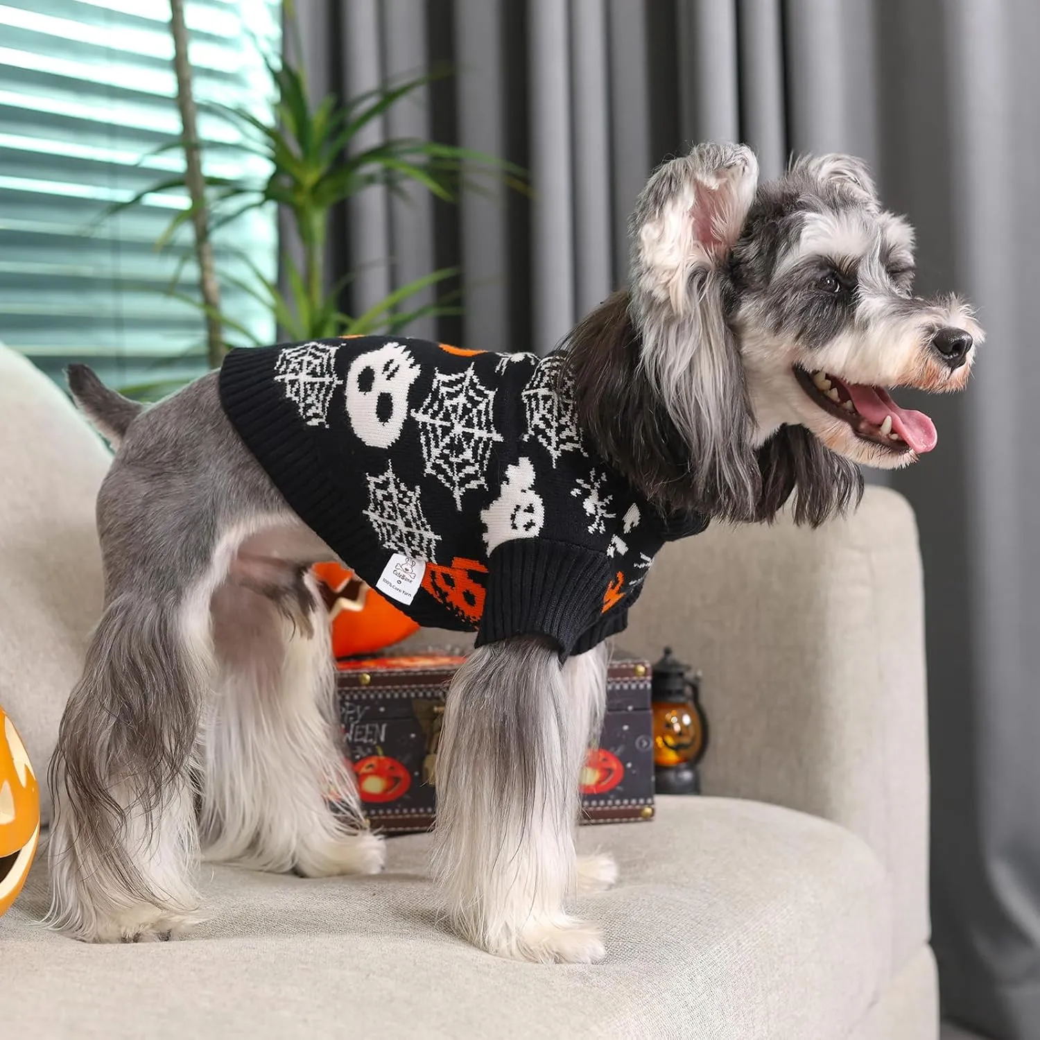 CuteBone Skull Dog Sweater Black Dog Sweater with Leash Hole Puppy Clothes for Medium Dogs Cozy Sweatshirts Puppy Sweater for Chihuahua Yorkie Teacup DS100M