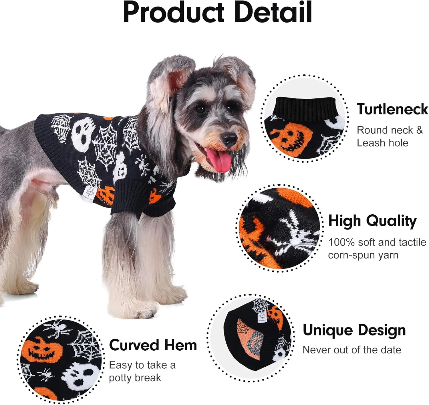 CuteBone Skull Dog Sweater Black Dog Sweater with Leash Hole Puppy Clothes for Medium Dogs Cozy Sweatshirts Puppy Sweater for Chihuahua Yorkie Teacup DS100M