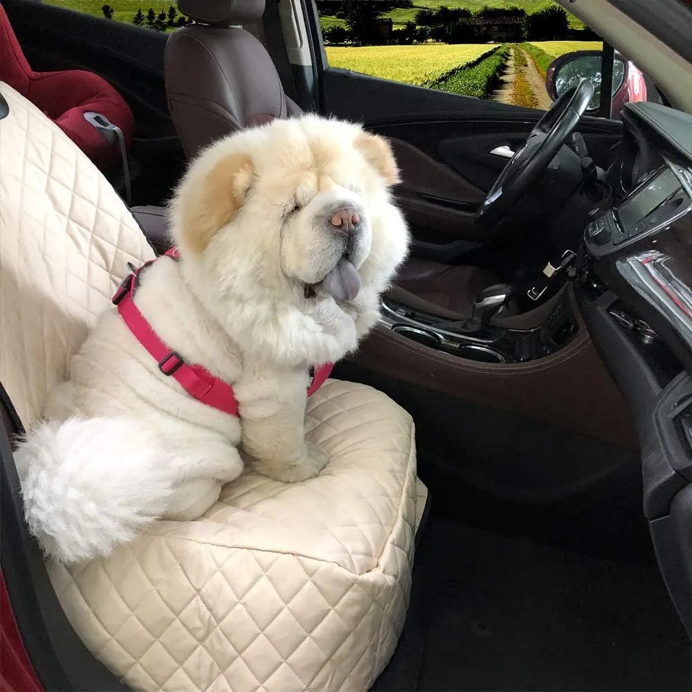 Dog Car Seat Covers 100% Waterproof Car Seat Protector for Pets Front Seat Scratch Proof Non-Slip Durable for Cars,Trucks & SUVs (Cream)