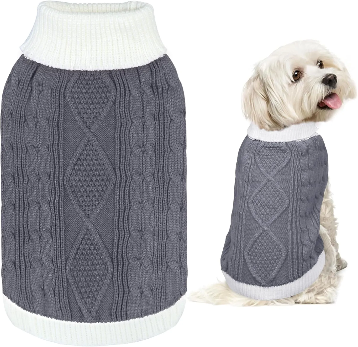 Dog Christmas Sweater Knitted Turtleneck Dog Sweater Warm Christmas Outfit Clothes for Small Medium Large Dogs Pets (Grey, Large)
