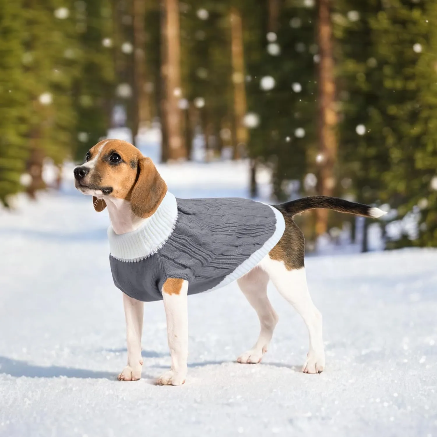 Dog Christmas Sweater Knitted Turtleneck Dog Sweater Warm Christmas Outfit Clothes for Small Medium Large Dogs Pets (Grey, Large)