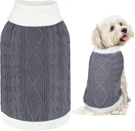 Dog Christmas Sweater Knitted Turtleneck Dog Sweater Warm Christmas Outfit Clothes for Small Medium Large Dogs Pets (Grey, Large)