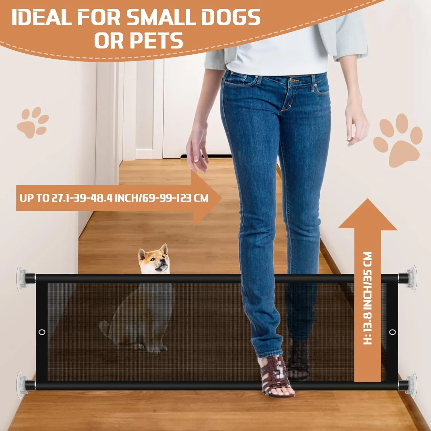 Dog Gate for Stairs, 27"-48" Width Expandable Pet Gates for The House, Pressure Mount Step Over Indoor Dog Gates for Doorways, Stairways, Small Dogs, Puppy