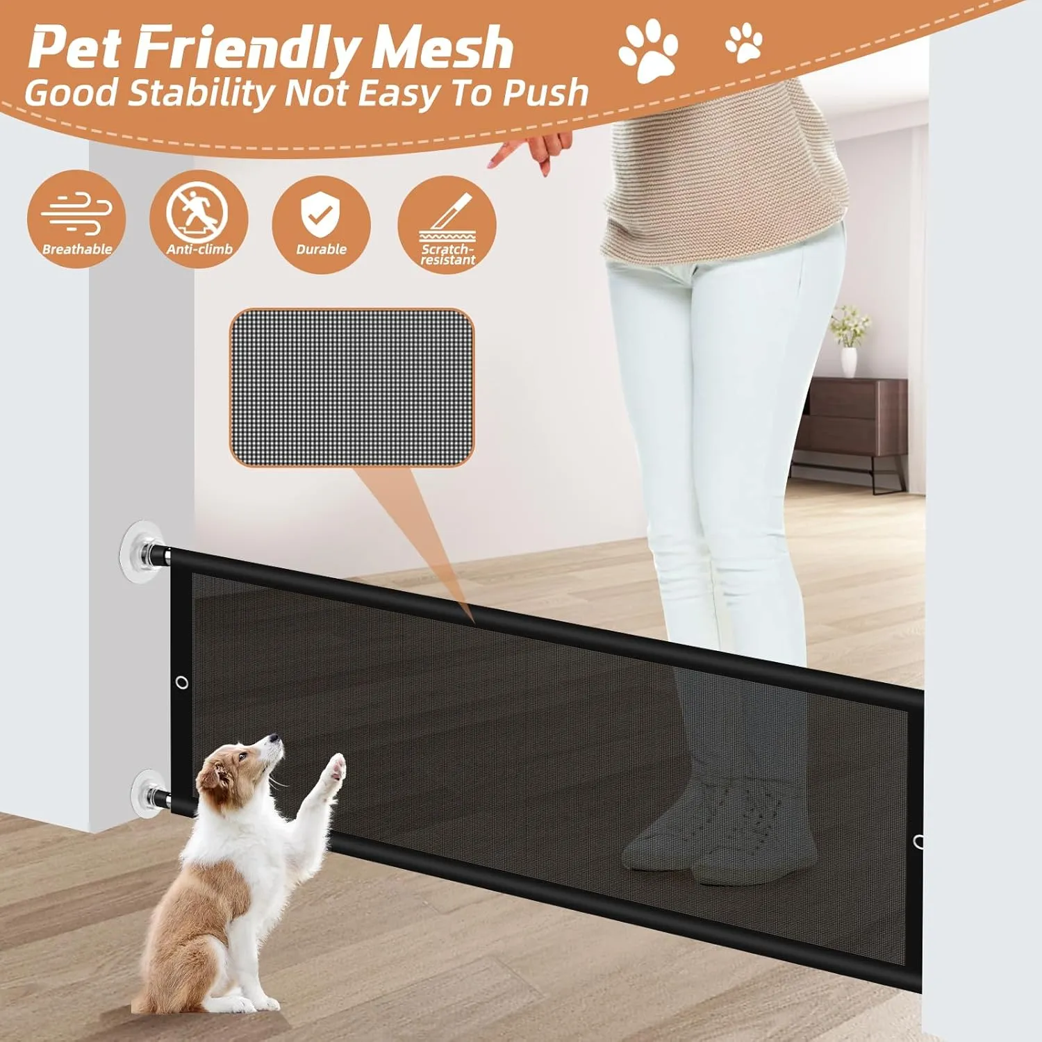 Dog Gate for Stairs, 27"-48" Width Expandable Pet Gates for The House, Pressure Mount Step Over Indoor Dog Gates for Doorways, Stairways, Small Dogs, Puppy