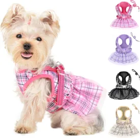 Dog Harness and Leash Set, Dog Gauzy Dress Vest Harness, Breathable Adjustable No Pull Dog Harnesses for Small Medium Dogs Outdoor Walking Pet Supplies (Pink with Leash, Small Chest 11.8-14.5in)