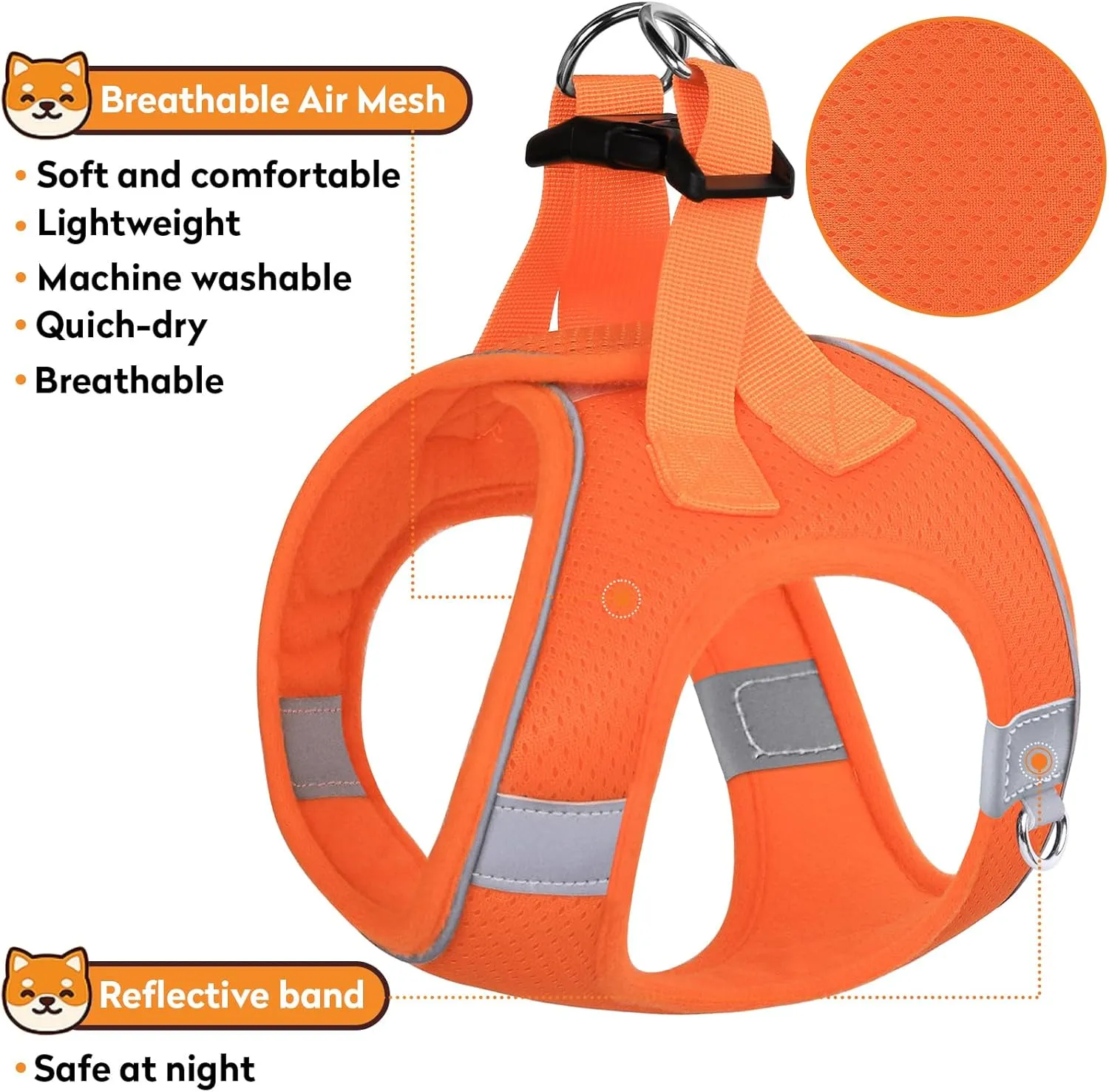 Dog Harness with Leash Set, No-Pull Step-in Reflective Pet Harness with 1 Leash Clips, Adjustable Soft Padded Easy Walk Dog Vest for Small Medium Large Dogs, Cats(Bright Orange, Small)