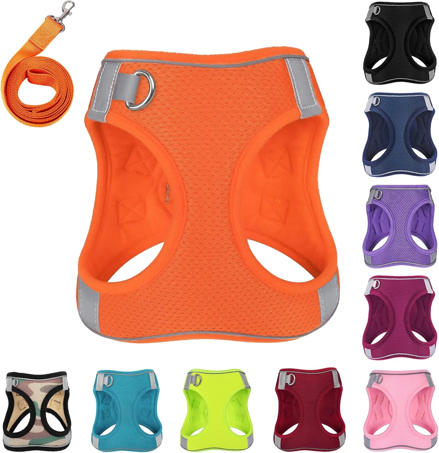 Dog Harness with Leash Set, No-Pull Step-in Reflective Pet Harness with 1 Leash Clips, Adjustable Soft Padded Easy Walk Dog Vest for Small Medium Large Dogs, Cats(Bright Orange, Small)