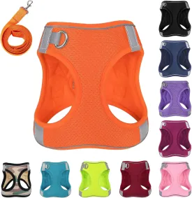 Dog Harness with Leash Set, No-Pull Step-in Reflective Pet Harness with 1 Leash Clips, Adjustable Soft Padded Easy Walk Dog Vest for Small Medium Large Dogs, Cats(Bright Orange, Small)