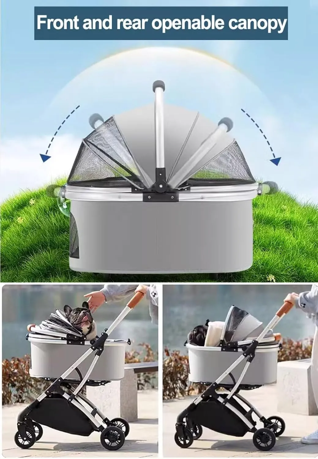Dog Pram Dog Pushchair,High-View pet Stroller for go Out,Foldable Aluminum Alloy Frame,Detachable Carrier Cabin Bag,4 Wheels pet pram Trolley for Dogs and Cats,Shock Absorber Swivel Front Wh